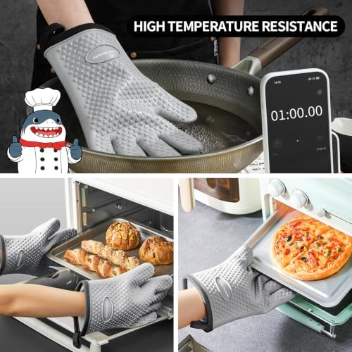 MAD SHARK Silicone Oven Mitts with Fingers Heat Resistant 450°F in Kitchen - Image 2