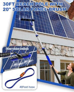 30Ft Reach Solar Panel Cleaning Brush Kit with 5-24ft Telescoping Pole, Water Fed Window Cleaner Tool with 20" Brush, Soap Dispenser, Cobweb Duster, Squeegee for Roof, RV, Gutter, Boat, Deck - Image 2