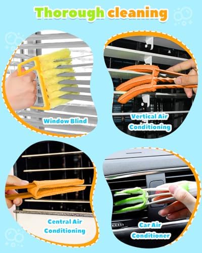 11 Pcs Blind Cleaner Duster Tool Kit – Mini & Window Blinds Cleaner Brush Set, Air Vent & Track Cleaning Tools, Window Groove & Sill Scrubber for Home, Car, AC, Sliding Doors - Yellow - Image 3