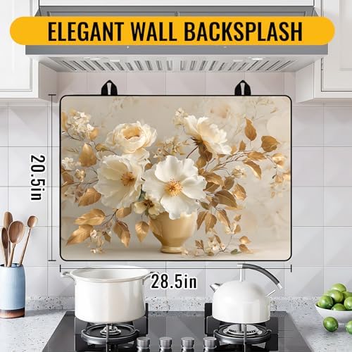 NYZE Gold Leaves & Cream Floral Stove Top Cover for Electric/Glass Stove, Flat Top Cooktop Protector, Electric Cooktop Cover, Extra Counter Space for Kitchen - Image 3