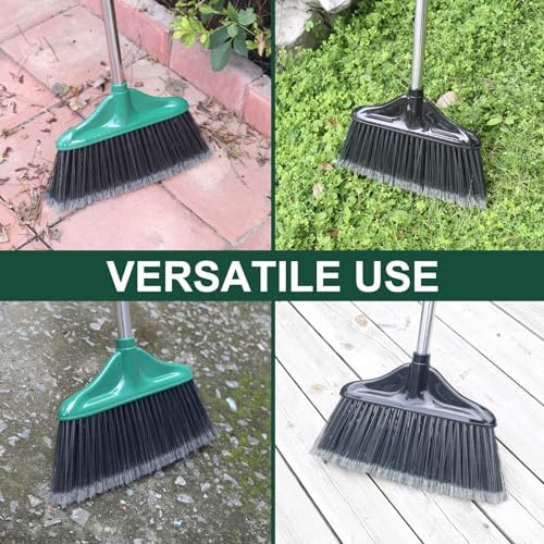 4 PCS Heavy Duty Broom Outdoor/Indoor Commercial Broom with 61" Long Handle,Perfect for Home Garage Kitchen Office Lobby Room Floor,Black and Green - Image 2