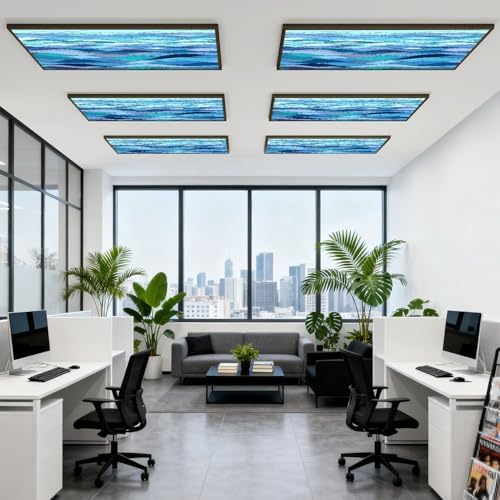 6 Pcs Fluorescent Light Covers for Ceiling Lights Abstract stylized wave sky like stained glass window Magnetic Decorative Shade Filters 4x2 ft for Classroom Office Hospital Decor - Image 6