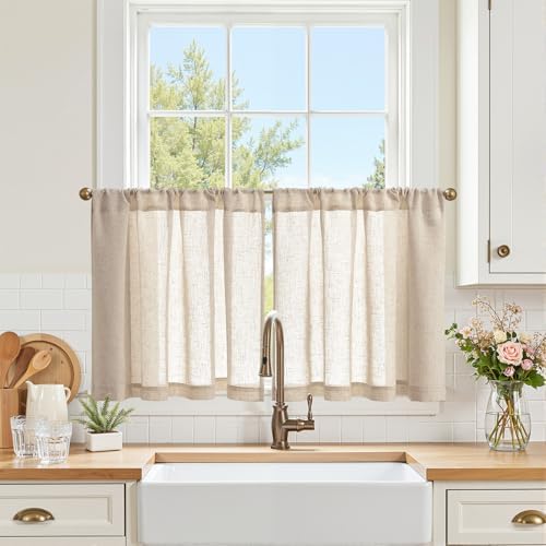 jinchan Linen Kitchen Tier Curtains, 38x24, 2 Panels, Natural by JINCHAN