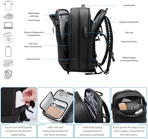 60L Vacuum Backpack Travel, TSA Lock, Charging Port, Waterproof - Image 6