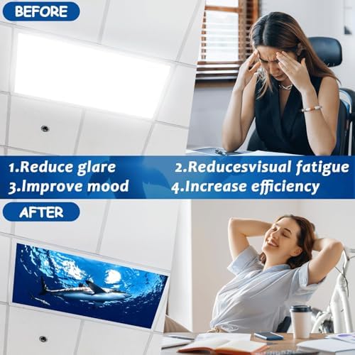 8 Pcs Fluorescent Light Covers with 80 Magnets Decorative for Classroom Ceiling Light 4 x 2 Feet Magnetic Light Covers Filter Easy Install for Office Hospitals & Home Drop Ceiling Supplies (Shark) - Image 3
