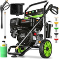 Professional 4200PSI 4GPM 212CC Gas Pressure Washer, 7HP Heavy-Duty 3600RPM 25FT Hose 8" Wheel 1L Foam Bottle 5 Nozzle Commercial Gas Power Washer for Cleaning Flushing (EPA/CARB/ETL Compliant) Green by IvyBess