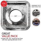 Disposable Gas Burner Liners (100 Pack) Aluminum Foil Square Gas Stove Burner Covers - 8.5 Inch Gas Range Protector, Stove Top Covers for Gas Burners, Foil Liners to Catch Oil, Grease, and Food Spills - Image 2