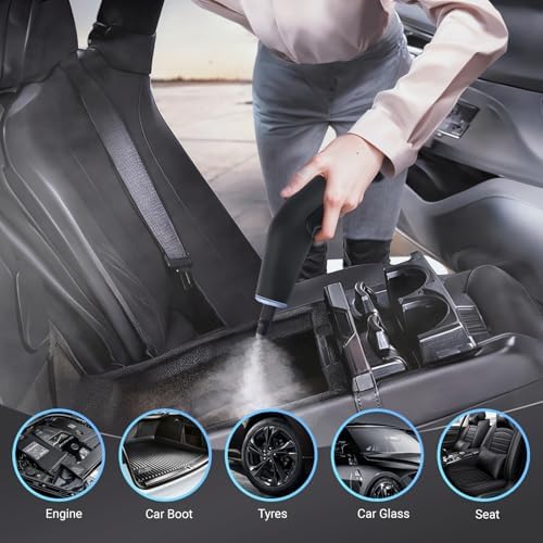 Heapsion Steam Cleaner, Steamer for Cleaning with 15s Fast Heat-Up, 6 Adjustable Levels, 12-Piece Accessories, 1500W Portable Steam Cleaner for Grout, Tiles, Kitchen, Car Detailing, Black and White - Image 6