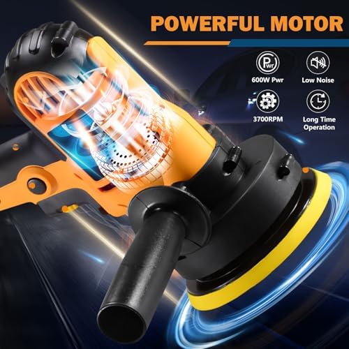 CJC Buffer Polisher - 110V 600W Variable Speed Machine - Random Orbital Buffer for Floor, Car, Furniture, Metal Waxing and Polishing With Professional Buffing Kit(16pcs) - Image 2
