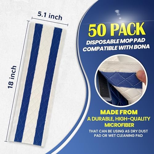 50-Pack Disposable Microfiber Pads for 16-18" Flat Mop, for Bona/Rubbermaid - Image 2