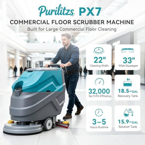 PX7 22" Commercial Walk Behind Floor Scrubber Machine, Heavy-Duty Motor - Image 2