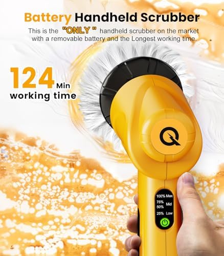 Battery Electric Spin Scrubber Q4, Handheld Scrubber for Cleaning with Display, Power Dish Scrubber with 5 Heads, Shower Cordless Cleaning Brush for Bathroom/Sink/Window - Image 4