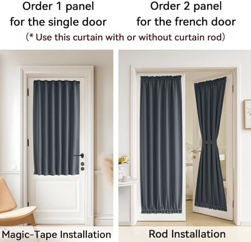 Vatge French Door Curtain - Thermal Insulated Window Curtain with Magic Tape for Glass/Front/Sliding Door, 1 Panel, W54 x L40, Grey - Image 4