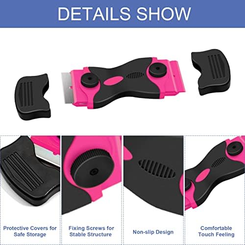DEKEones Razor Blade Scraper, 2 Pack Double Edged Razor blade Scraper Tool with 30 Pcs Razor Blades, Glass Scraper for Windows, Decals, Tint, Stickers, Labels, Caulk, Adhesive（Pink） - Image 3