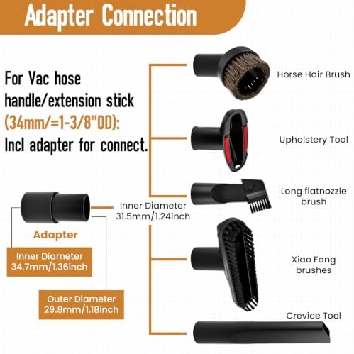 6Pcs 1-1/4'' Vacuum Hose Brush and Connector Attachment Kit - Image 4