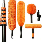 30FT High Reach Duster Kits with Dual Action Flip-Lock & Screw Fixing Design, 5-24FT Extension Pole, Cobweb Duster, Washable Ceiling Fan Cleaner & Window Squeegee for Glass & High Roof by Unknown