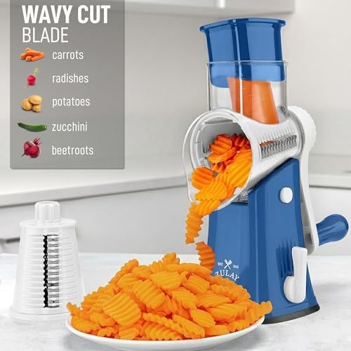 Rotary Cheese Grater Manual Hand Crank 5 Blade Shredder, Blue & White - Image 4