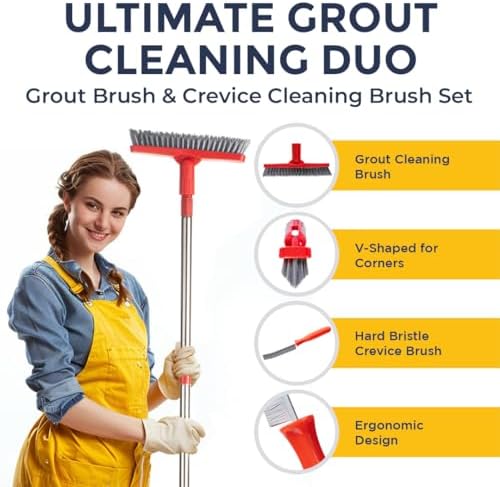 Foxtrot Living Grout Brush with Long Handle and Crevice Cleaning Brush Set - Image 2