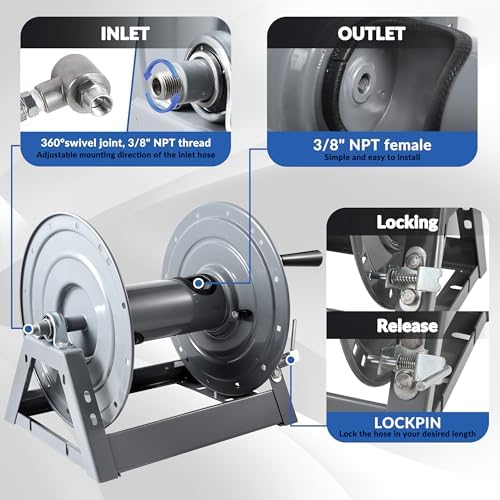 FIXFANS Pressure Washer Hose Reel 300FT x 3/8" / 500FT x 1/4", Manual Crank - Image 4