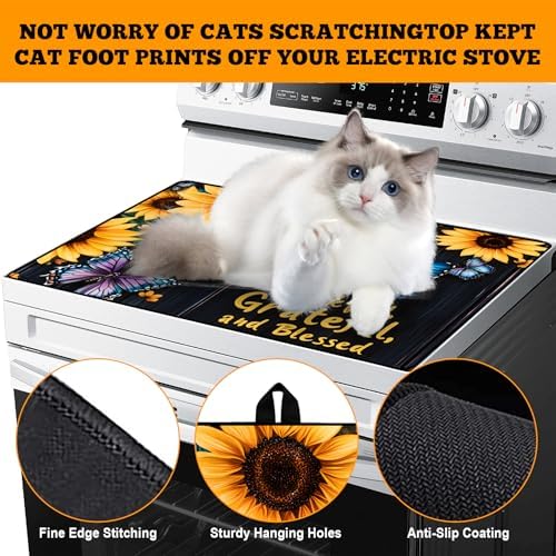 Multi-Design Stove Top Cover for Glass/Electric Stoves - 3-in-1 Heat-Resistant Protector Mat, Non-Slip Drying Rack 28"x20" (Sunflower-Butterfly, 28" L x 20" W) - Image 4