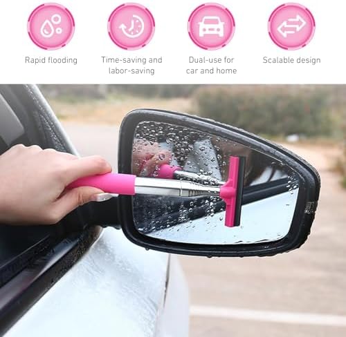 CouTun Car Side Mirror Squeegee, Retractable Car Rearview Mirror Wiper, 38.6in Long Handle Auto Glass Cleaning Tool, Multi-Functional Portable Side Mirror Wiper (Pink) - Image 3