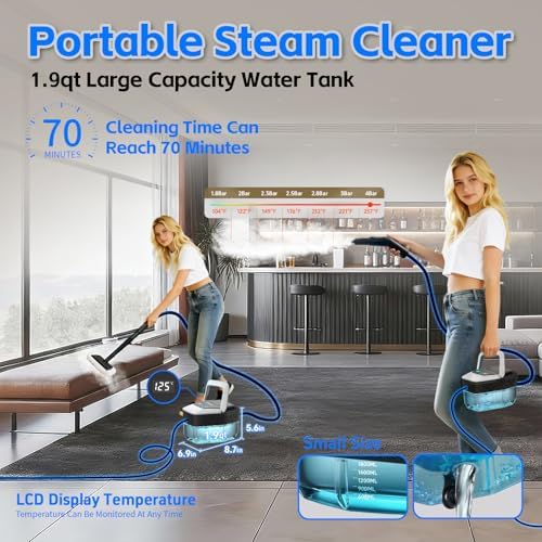 Steam Cleaner for Home(True High Temperature257℉),3-Levels Adjustable Hand held Steamer for Cleaning,1.9 Quart Steam Cleaner for Car,2500W Handheld Steam Cleaner Grease,Dirt,Tile Furniture - Image 3