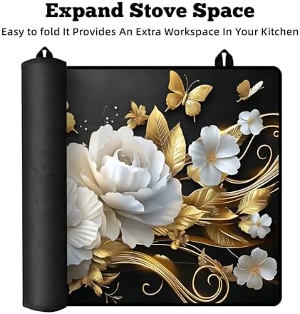 Multi-Design Stove Top Cover for Glass/Electric Stoves - 3-in-1 Heat-Resistant Protector Mat, Non-Slip Drying Rack 28"x20" (Butterfly-Flower) - Image 6