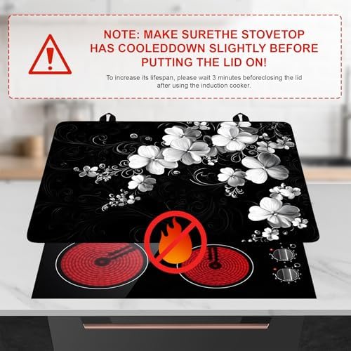 Stove Top Cover Retro Flower Gas Stove Top Cover for Home Decoration Kitchen Pad Non-Stick Washable Cooktop Covers Countertop Protector Keep Stove Clean 28"x20" (White flower-2) - Image 3