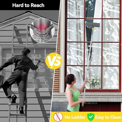 JEHONN Window Cleaning Squeegee Kit, 64 inches Tall Professional Shower Glass Washing Equipment, 3 in 1 Wall Cleaner Duster with Extension Pole for Home Indoor Outdoor Mirror Car Windshield - Image 5