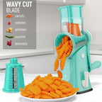 Rotary Cheese Grater Manual Hand Crank 5 Blade Shredder, Teal - Image 4