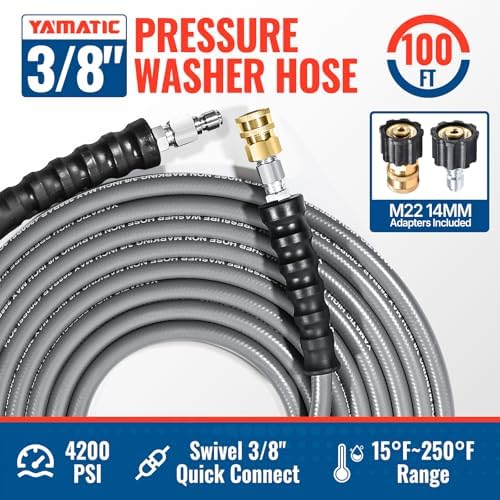 YAMATIC 3/8" Non-Marking Pressure Washer Hose 100 FT, Swivel Quick Connect - Image 2