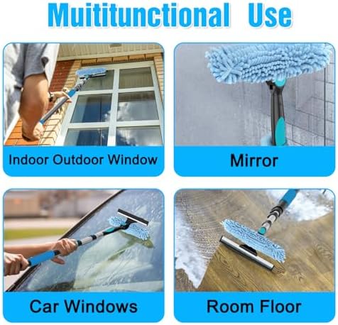 30FT Reach Window Squeegee Kit with Extension Pole, 2-in-1 Professional Washer for High Windows, 5-24FT Adjustable Reach, Rotatable Head for Indoor & Outdoor Use, Streak-Free Cleaning Tool for Home - Image 5