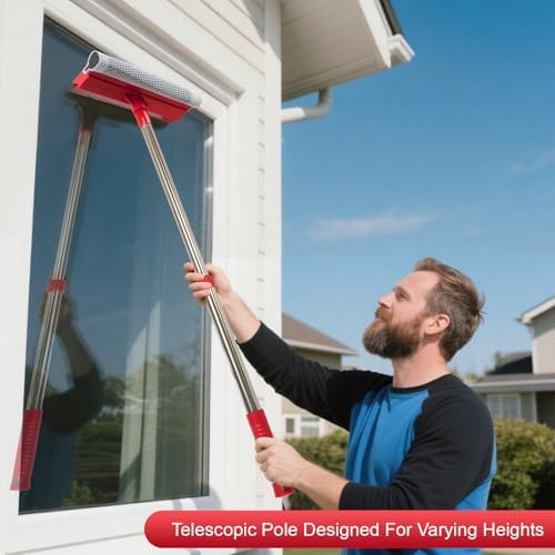 Professional Standard Window Squeegee,2-in-1 Window Cleaner Sponge and Soft Rubber Strip with Retractable Stainless Steel Handle(15.3"-23.6") for Gas Station, Glass,Shower,Outdoor Window Cleaning - Image 5