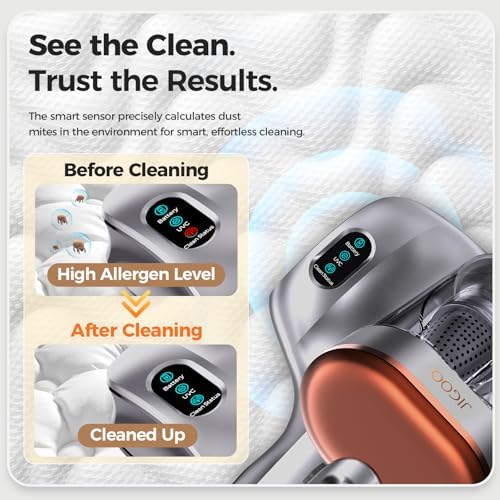 JIGOO 2-in-1 Mattress and Pet Hair Vacuum Cleaner, Bed Vacuum Cleaner with Dust Sensor, Ultrasonic and High Heating, Deep Cleaning Bed Vacuum for Sofa Bed Fabric Surface (S100 Cordless,Gray) - Image 7