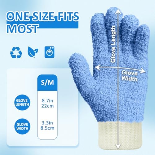 MIG4U Microfiber Dusting Gloves Washable Reusable Cleaning Mittens Gloves Kitchen House Cleaning Car Blinds Blue 4 Pairs S/M - Image 6