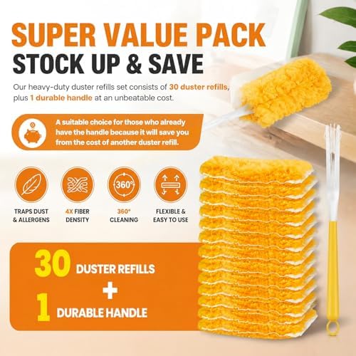 30 Count Duster Refills Kit fit for Swiffer Duster, 360° Heavy Duty Duster Refills, Disposable Microfiber Duster for Cleaning Home (30 Count Refills+1Handle) - Image 5