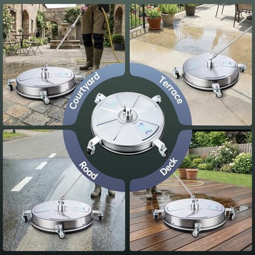 18" Pressure Washer Surface Cleaner with 4 Wheels, Surface Cleaner for Pressure Washer, 2 Extension Wands, 2 Replacement Nozzles, Power Washer Surface Cleaner for Concrete, Driveway - Image 3