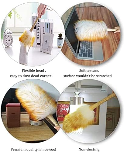 J&A Lambswool Dusters with Solid Wooden Handle, Flexible Head, Anti-Static, Comfortable Grips 17.8 inchs Long Feather Duster for Office, Home and Car etc. - Image 4