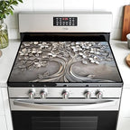 Multi-Design Stove Top Cover for Glass/Electric Stoves - 3-in-1 Heat-Resistant Protector Mat, Non-Slip Drying Rack 30"x21" (Silver-Tree) by AOHMPT
