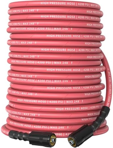 Pressure Washer Hose 100 ft, 4200 PSI Flexible & Kink-Resistant, Steel-Braided & Durable, High Power Washer Hose with M22-14mm Stainless Steel Plug, Hot/Cold Water Compatible - 100 Foot, Red by Unknown