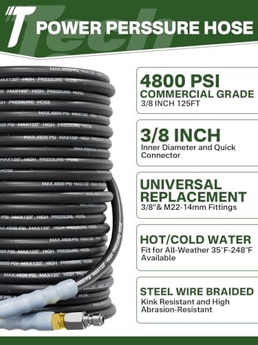 3/8" 4800PSI Pressure Washer Hose 125FT Swivel Quick Connect - Image 2