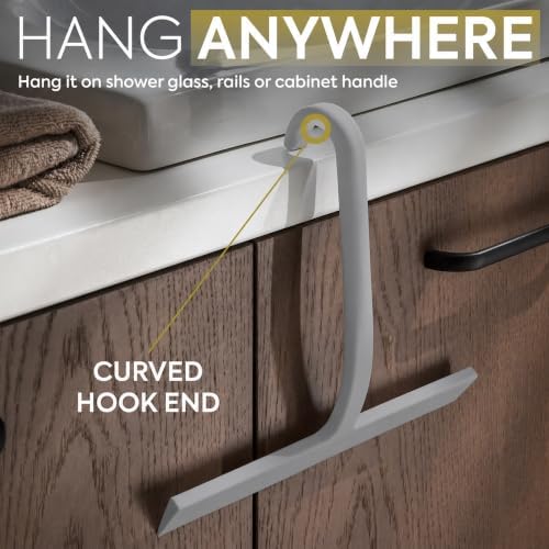 GÜTEWERK Shower Squeegee for Glass Doors, 10″ Gray with No-Drill J-Hook - Image 2