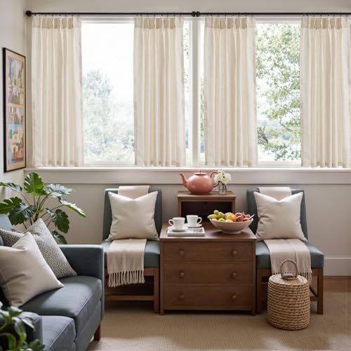 jinchan Linen Pinch Pleated Back Tab Tier Curtains, 38x54, Natural - Image 3