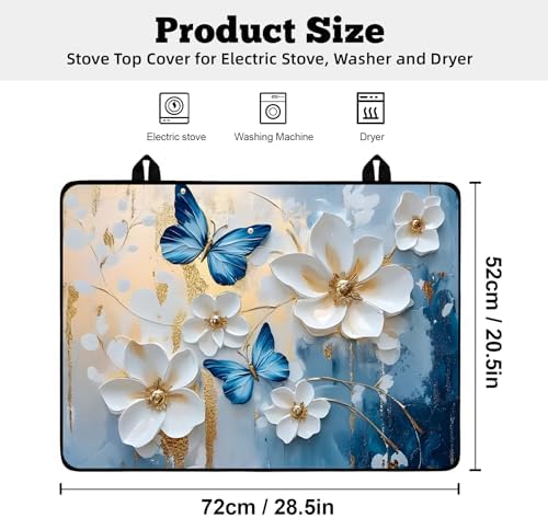 Multi-Design Stove Top Cover for Glass/Electric Stoves - 3-in-1 Heat-Resistant Protector Mat, Non-Slip Drying Rack 28"x20" (Butterflies, 28" L x 20" W) - Image 2