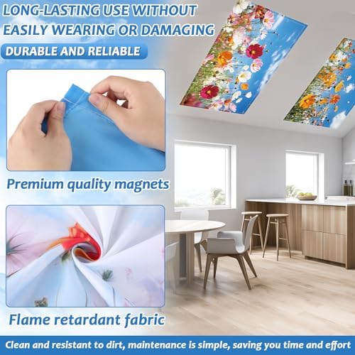 6 Pcs Fluorescent Light Covers with 60 Magnets Decorative for Classroom Ceiling Lights 4 x 2 Feet Magnetic Light Cover Filter Easy Install for Office Hospital Home Ceiling Supplies (Flower Bush) - Image 3