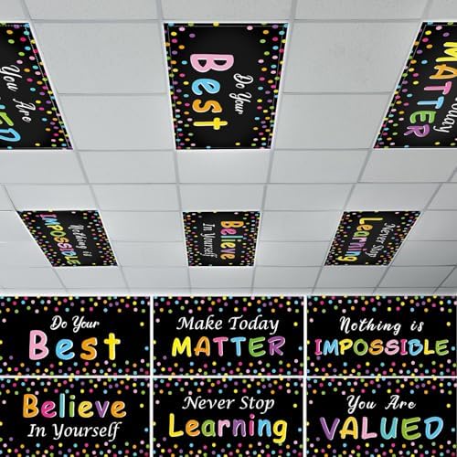 6 Pcs Fluorescent Light Covers with 60 Magnets Decorative for Classroom Ceiling Light 4 x 2 Ft Magnetic Light Cover Filter Easy Install for Office Hospitals Home Drop Ceiling Supplies (Black Confetti) by Wiooffen