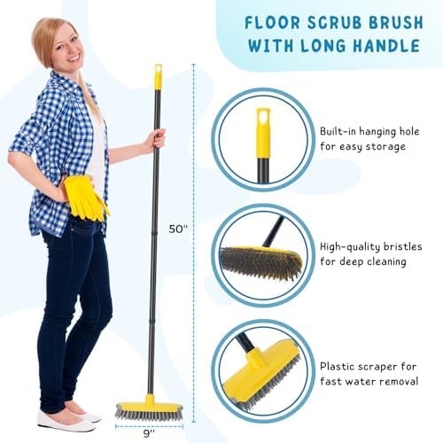 Deck Brush with Long Handle, 50'' Floor Scrub Broom for Shower, Patio - Image 2