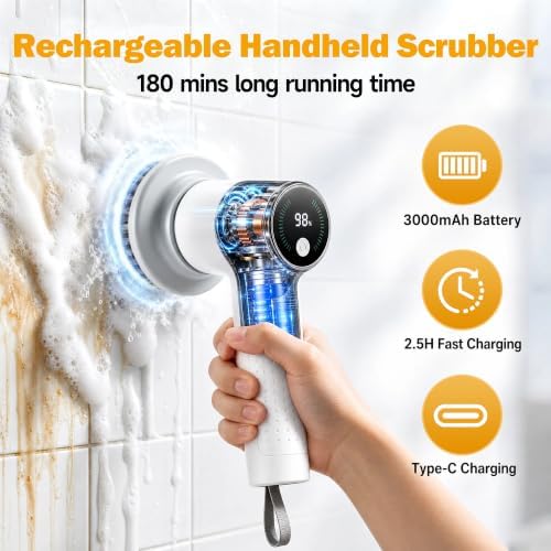 Electric Spin Scrubber, Cordless Power Scrubber & Electric Cleaning Brush with Replaceable Heads, Dual Speed IPX7 Waterproof Handheld Scrubber for Bathroom, Shower, Sink, Window, Tile Cleaning - Image 4