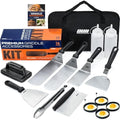 Flat Top Griddle Accessories Set for Blackstone and Camp Chef Griddle - 14 Pieces Set with Griddle Cleaning Kit & Carry Bag! Metal Spatula, Griddle Scraper, Egg Rings for Teppanyaki & Gas Grill by OUII