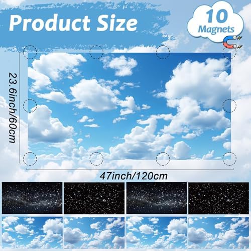 Wiooffen 8 Pcs Fluorescent Light Covers for Classroom Ceiling Light 4 x 2 Ft Magnetic Lights Cover Filters Easy Install for School Office Home Hospitals Drop Ceiling Supplies (Cloud and Starry Night) - Image 2